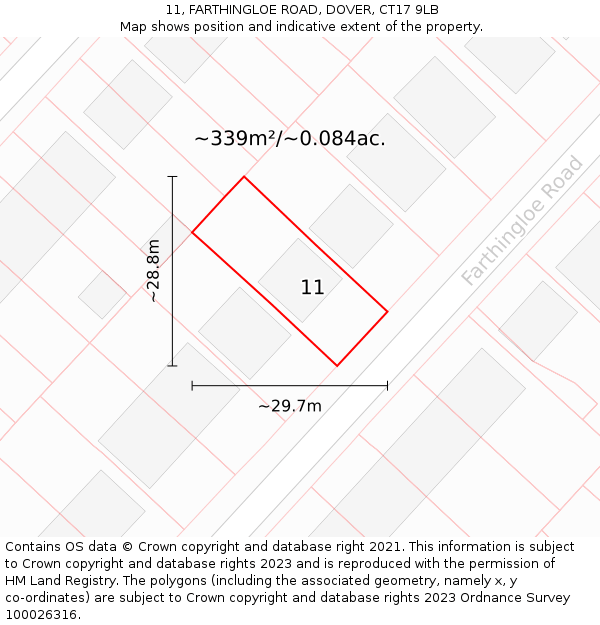 11, FARTHINGLOE ROAD, DOVER, CT17 9LB: Plot and title map