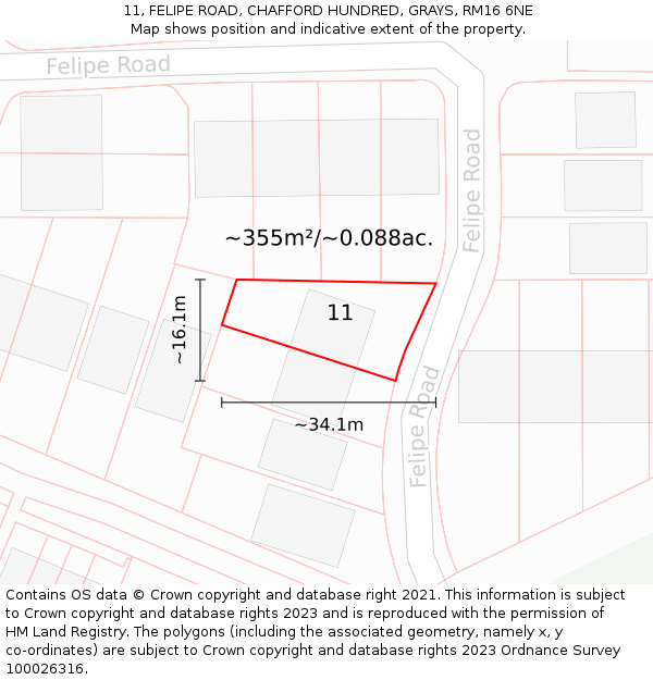 11, FELIPE ROAD, CHAFFORD HUNDRED, GRAYS, RM16 6NE: Plot and title map