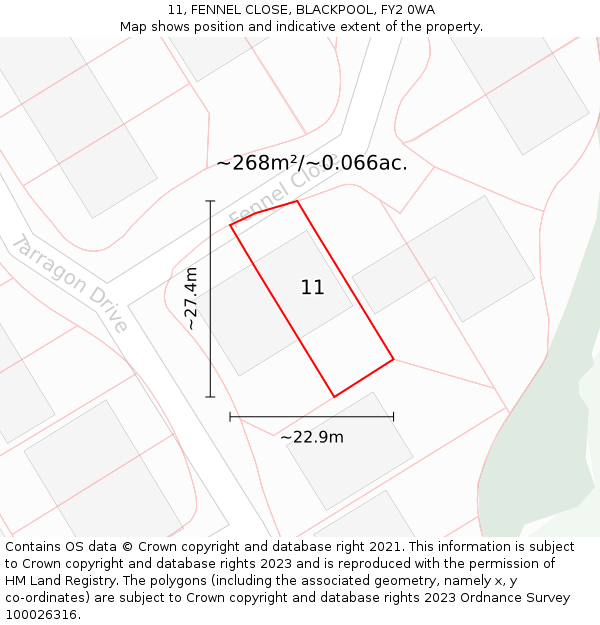 11, FENNEL CLOSE, BLACKPOOL, FY2 0WA: Plot and title map