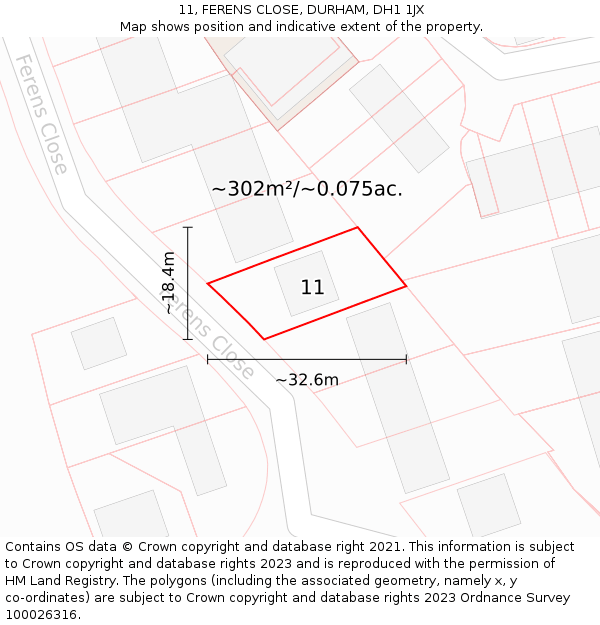 11, FERENS CLOSE, DURHAM, DH1 1JX: Plot and title map