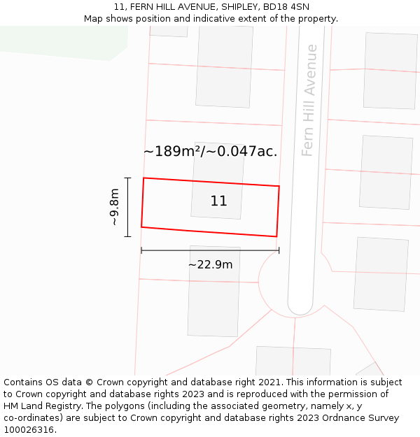 11, FERN HILL AVENUE, SHIPLEY, BD18 4SN: Plot and title map