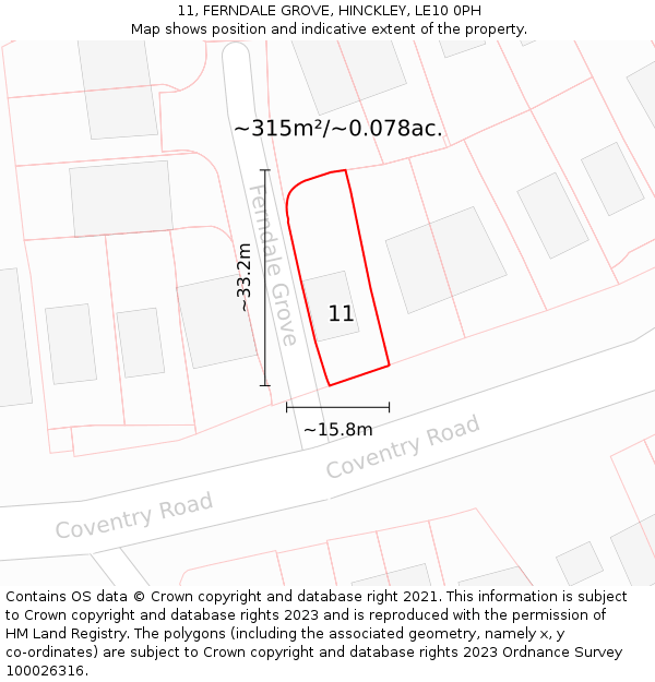 11, FERNDALE GROVE, HINCKLEY, LE10 0PH: Plot and title map