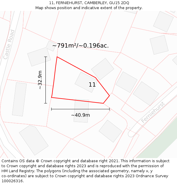 11, FERNIEHURST, CAMBERLEY, GU15 2DQ: Plot and title map