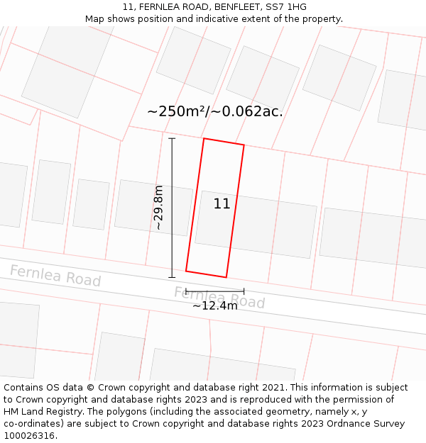 11, FERNLEA ROAD, BENFLEET, SS7 1HG: Plot and title map