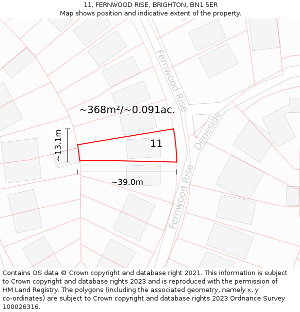 11, FERNWOOD RISE, BRIGHTON, BN1 5ER: Plot and title map