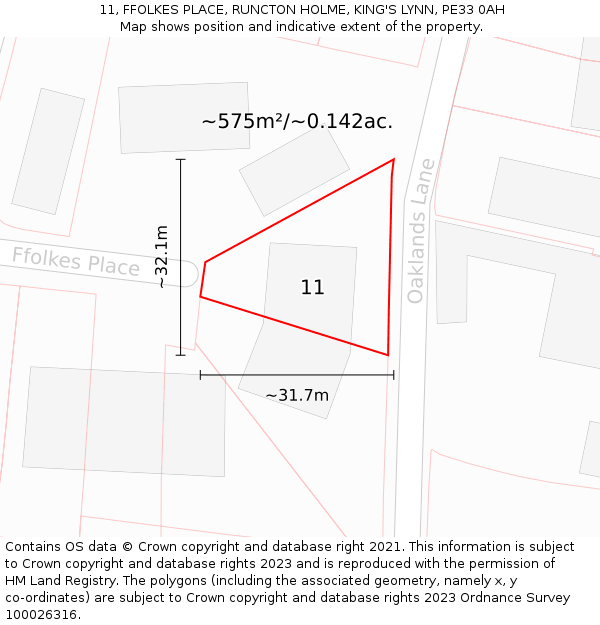 11, FFOLKES PLACE, RUNCTON HOLME, KING'S LYNN, PE33 0AH: Plot and title map