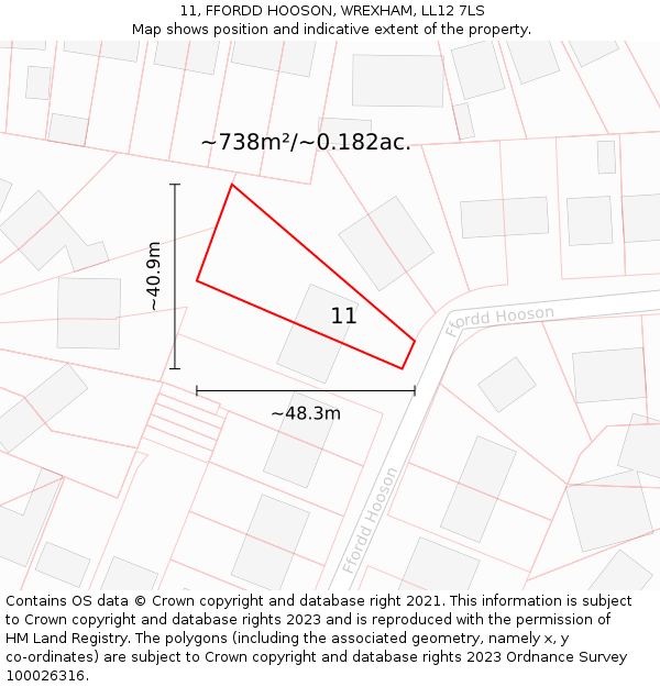 11, FFORDD HOOSON, WREXHAM, LL12 7LS: Plot and title map