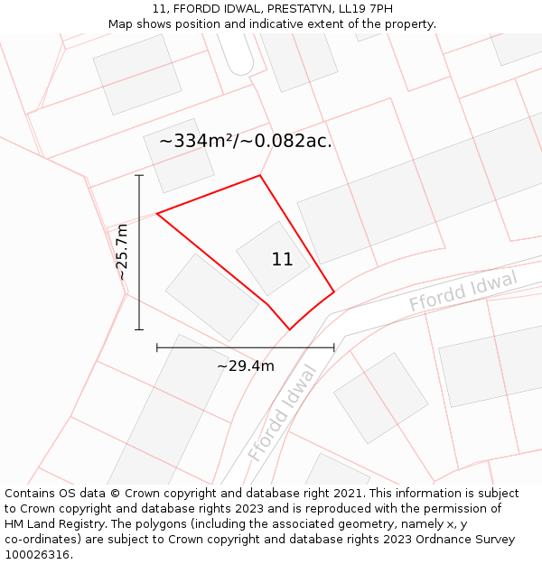 11, FFORDD IDWAL, PRESTATYN, LL19 7PH: Plot and title map