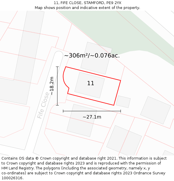 11, FIFE CLOSE, STAMFORD, PE9 2YX: Plot and title map