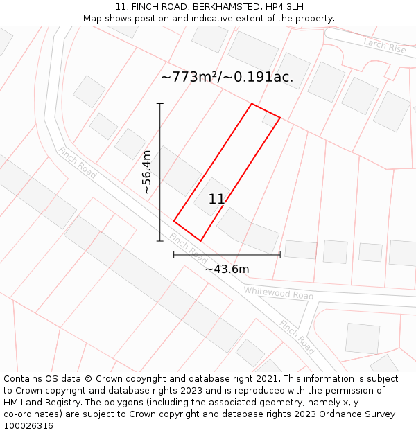 11, FINCH ROAD, BERKHAMSTED, HP4 3LH: Plot and title map