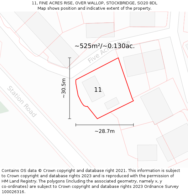 11, FINE ACRES RISE, OVER WALLOP, STOCKBRIDGE, SO20 8DL: Plot and title map