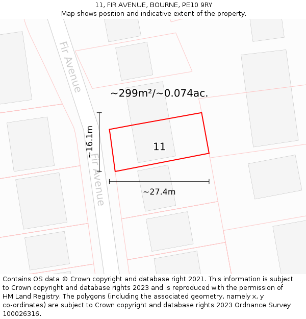 11, FIR AVENUE, BOURNE, PE10 9RY: Plot and title map