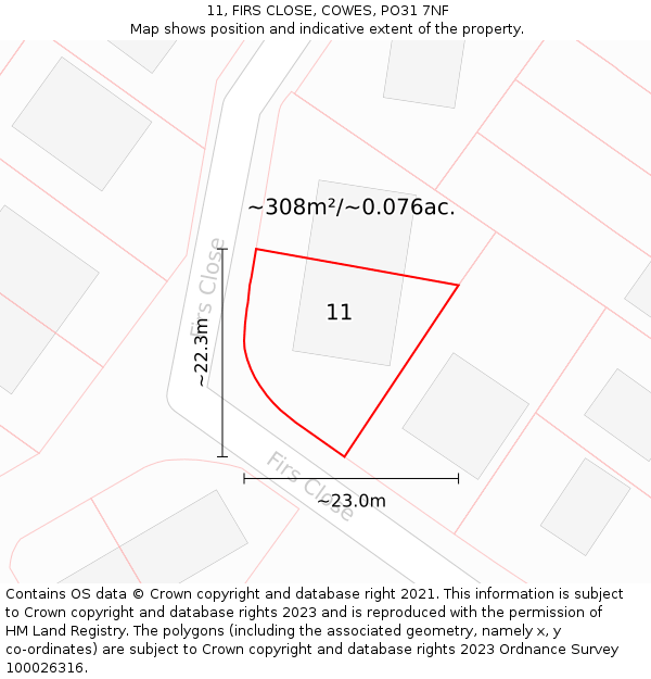 11, FIRS CLOSE, COWES, PO31 7NF: Plot and title map