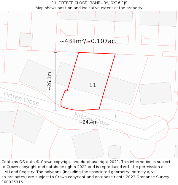 11, FIRTREE CLOSE, BANBURY, OX16 1JS: Plot and title map