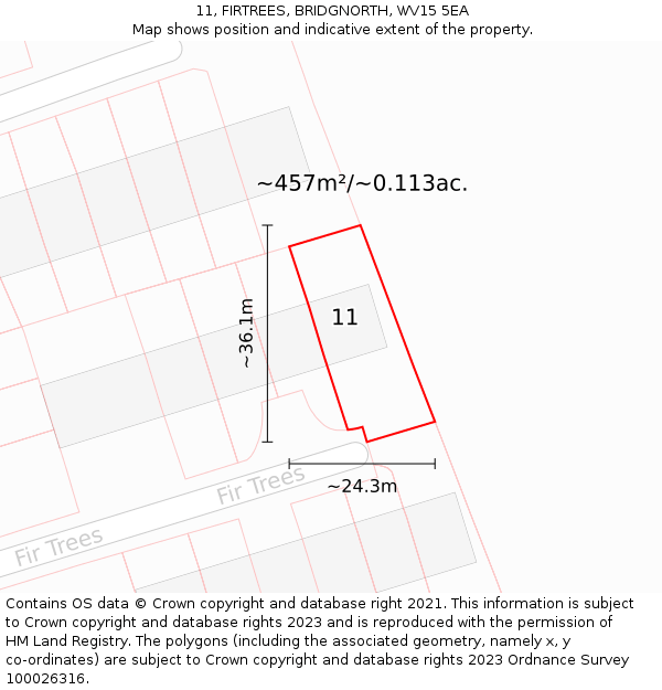 11, FIRTREES, BRIDGNORTH, WV15 5EA: Plot and title map