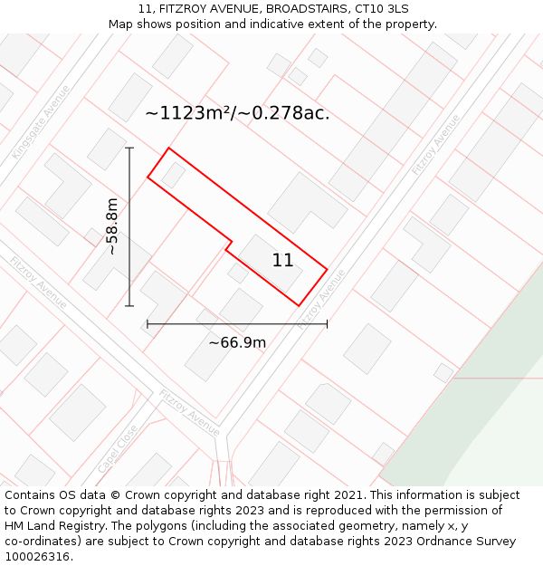 11, FITZROY AVENUE, BROADSTAIRS, CT10 3LS: Plot and title map