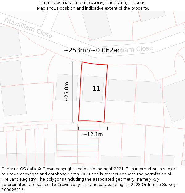 11, FITZWILLIAM CLOSE, OADBY, LEICESTER, LE2 4SN: Plot and title map