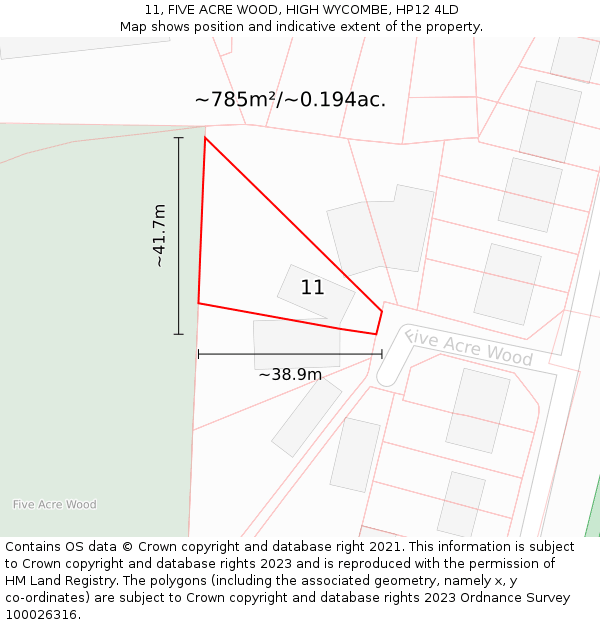 11, FIVE ACRE WOOD, HIGH WYCOMBE, HP12 4LD: Plot and title map