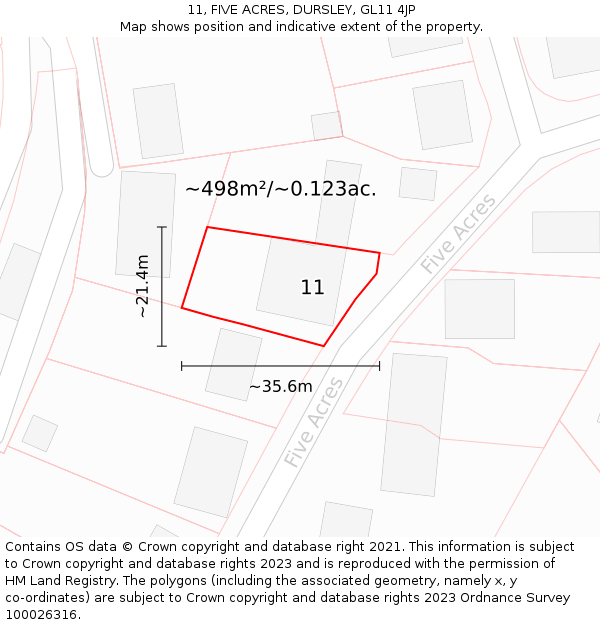 11, FIVE ACRES, DURSLEY, GL11 4JP: Plot and title map