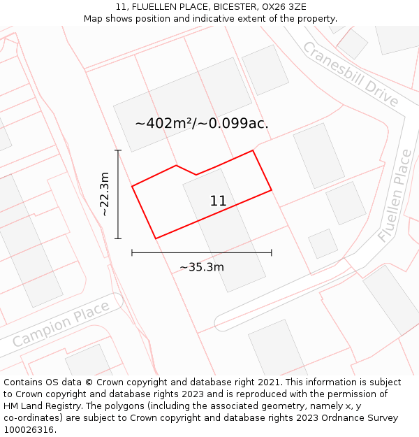 11, FLUELLEN PLACE, BICESTER, OX26 3ZE: Plot and title map