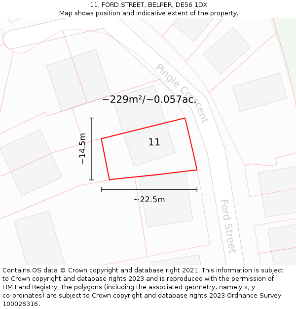 11, FORD STREET, BELPER, DE56 1DX: Plot and title map