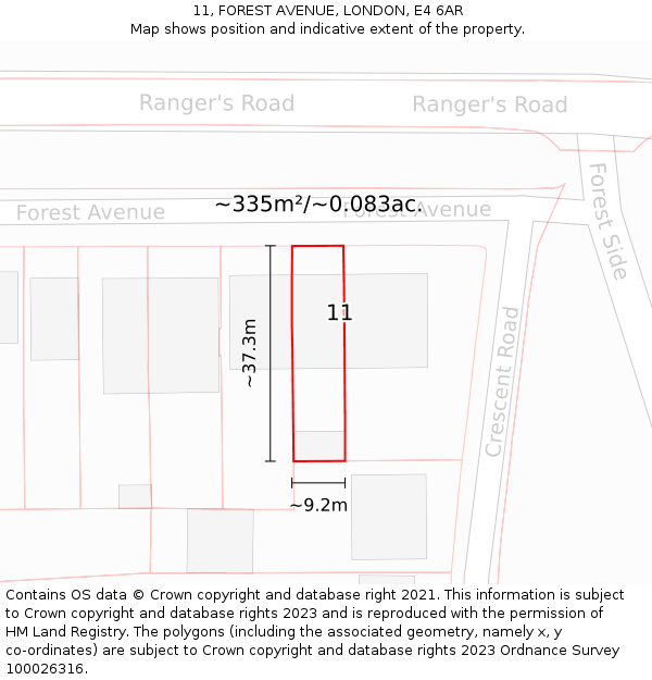 11, FOREST AVENUE, LONDON, E4 6AR: Plot and title map