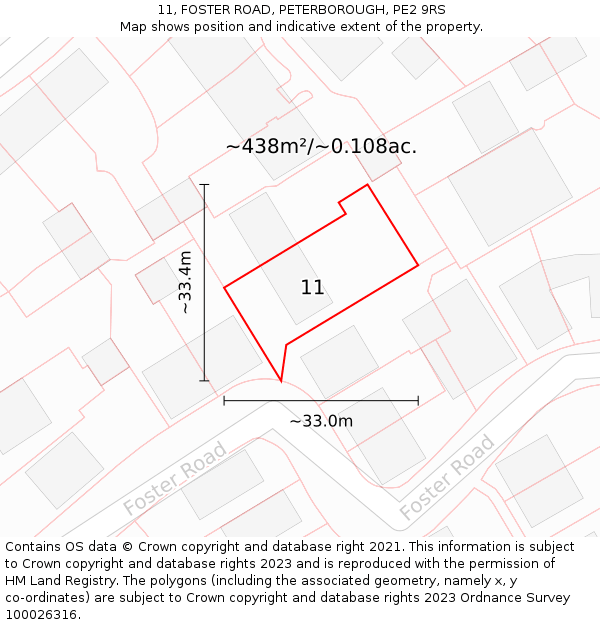 11, FOSTER ROAD, PETERBOROUGH, PE2 9RS: Plot and title map