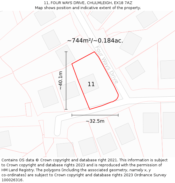 11, FOUR WAYS DRIVE, CHULMLEIGH, EX18 7AZ: Plot and title map