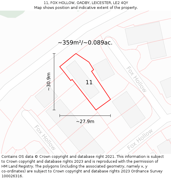 11, FOX HOLLOW, OADBY, LEICESTER, LE2 4QY: Plot and title map