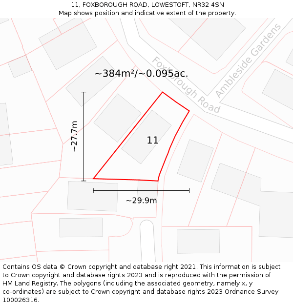 11, FOXBOROUGH ROAD, LOWESTOFT, NR32 4SN: Plot and title map