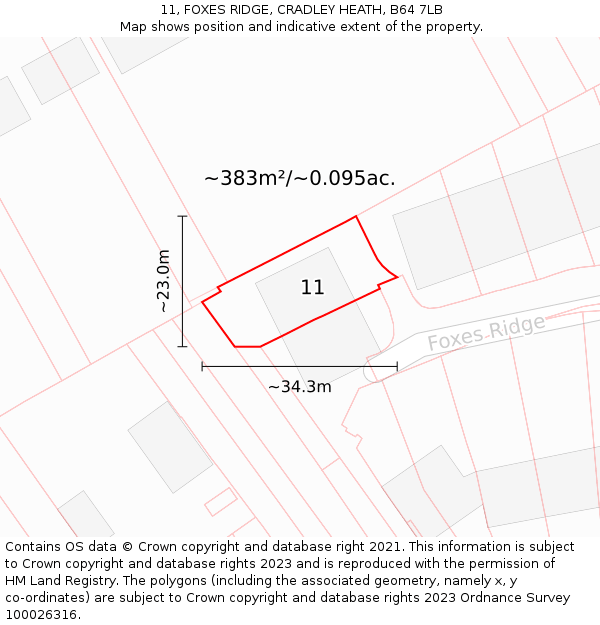 11, FOXES RIDGE, CRADLEY HEATH, B64 7LB: Plot and title map