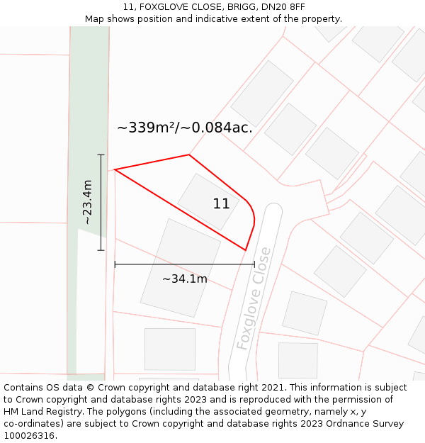 11, FOXGLOVE CLOSE, BRIGG, DN20 8FF: Plot and title map