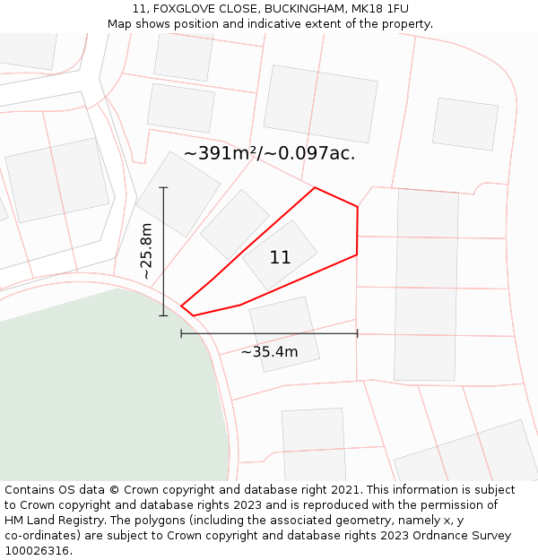 11, FOXGLOVE CLOSE, BUCKINGHAM, MK18 1FU: Plot and title map