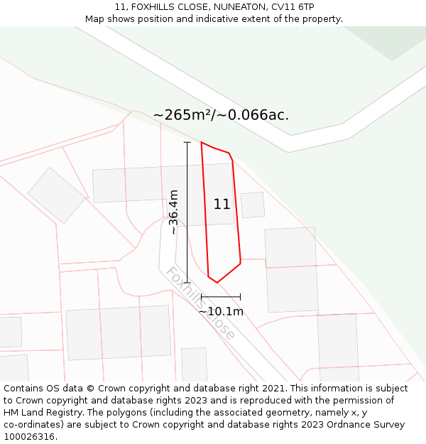 11, FOXHILLS CLOSE, NUNEATON, CV11 6TP: Plot and title map