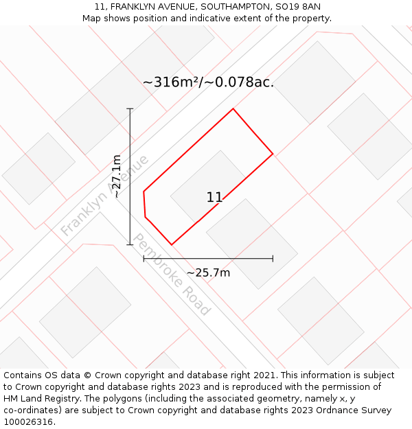 11, FRANKLYN AVENUE, SOUTHAMPTON, SO19 8AN: Plot and title map