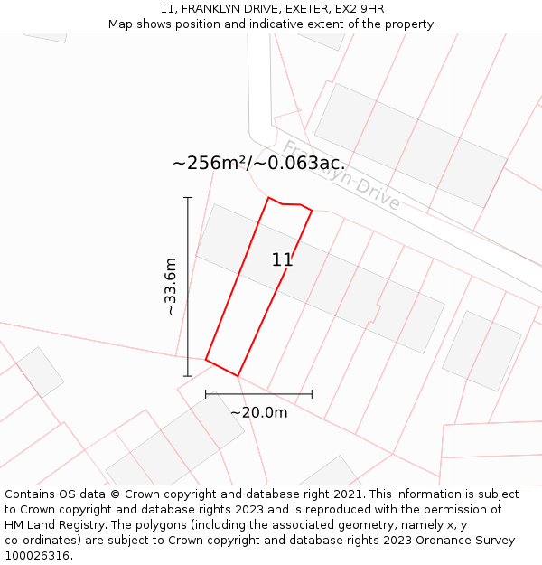 11, FRANKLYN DRIVE, EXETER, EX2 9HR: Plot and title map