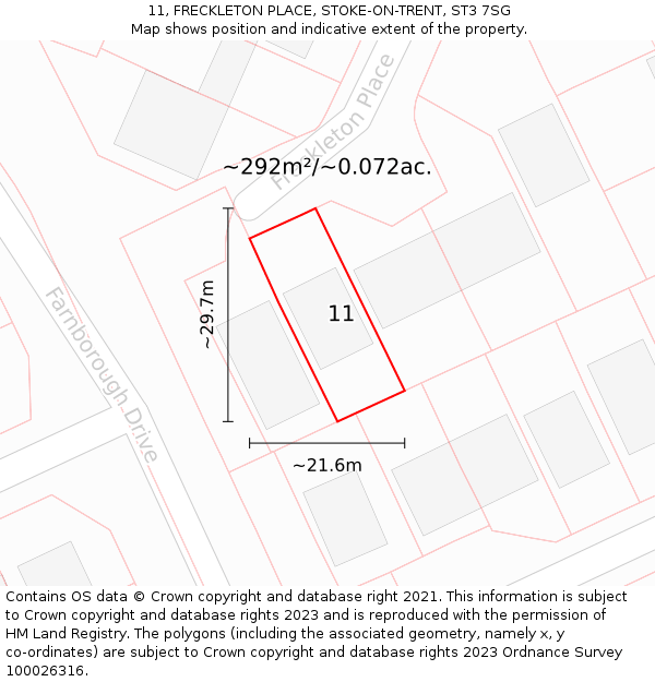 11, FRECKLETON PLACE, STOKE-ON-TRENT, ST3 7SG: Plot and title map