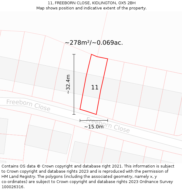 11, FREEBORN CLOSE, KIDLINGTON, OX5 2BH: Plot and title map