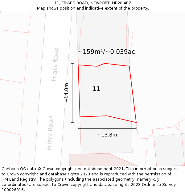 11, FRIARS ROAD, NEWPORT, NP20 4EZ: Plot and title map