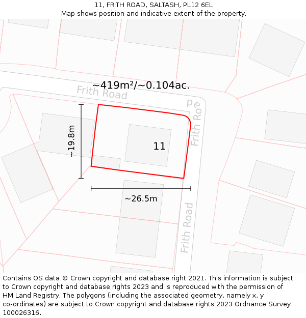 11, FRITH ROAD, SALTASH, PL12 6EL: Plot and title map