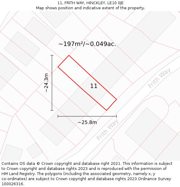 11, FRITH WAY, HINCKLEY, LE10 0JE: Plot and title map