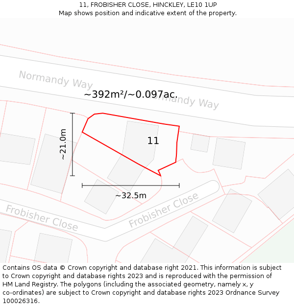 11, FROBISHER CLOSE, HINCKLEY, LE10 1UP: Plot and title map