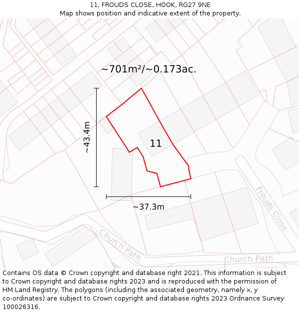 11, FROUDS CLOSE, HOOK, RG27 9NE: Plot and title map