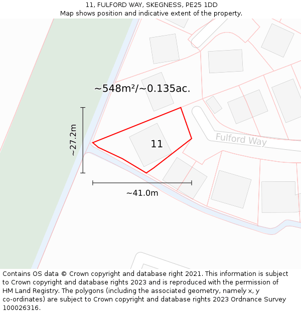 11, FULFORD WAY, SKEGNESS, PE25 1DD: Plot and title map