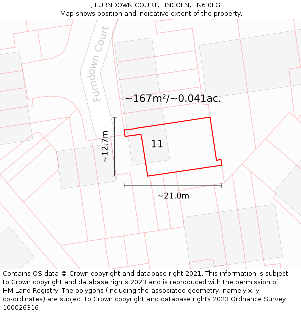 11, FURNDOWN COURT, LINCOLN, LN6 0FG: Plot and title map