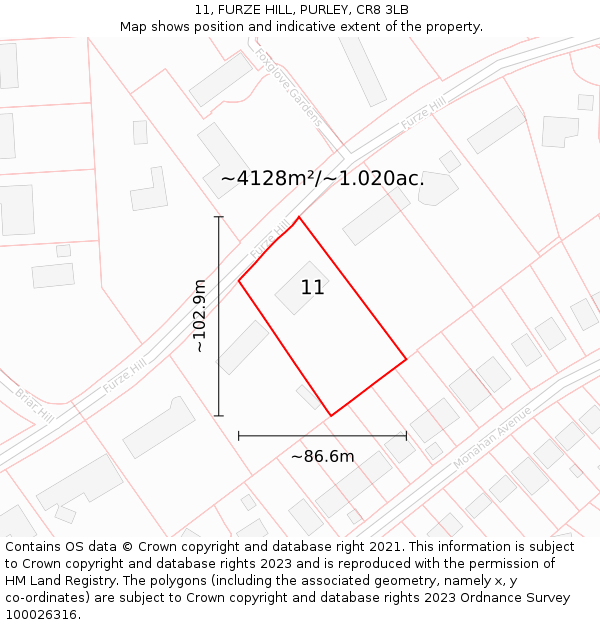 11, FURZE HILL, PURLEY, CR8 3LB: Plot and title map