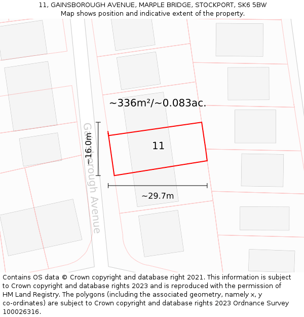 11, GAINSBOROUGH AVENUE, MARPLE BRIDGE, STOCKPORT, SK6 5BW: Plot and title map