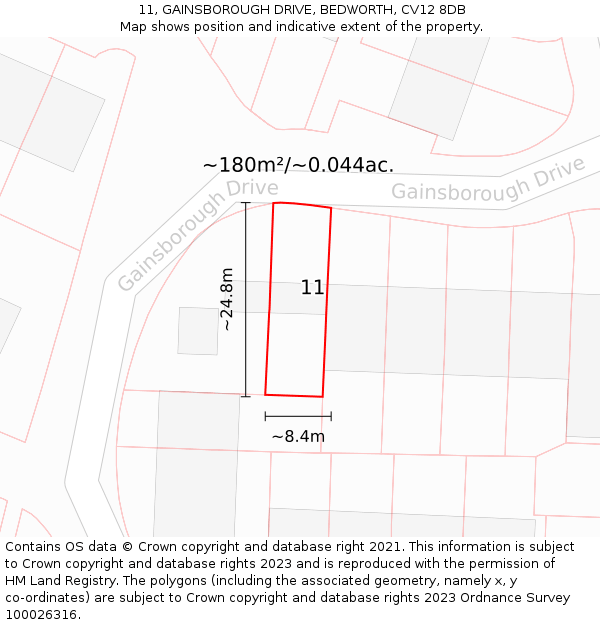 11, GAINSBOROUGH DRIVE, BEDWORTH, CV12 8DB: Plot and title map