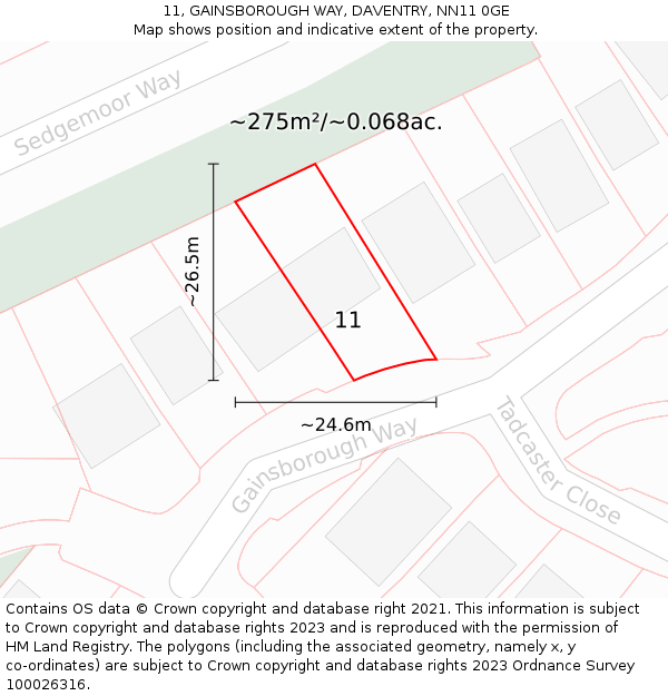 11, GAINSBOROUGH WAY, DAVENTRY, NN11 0GE: Plot and title map