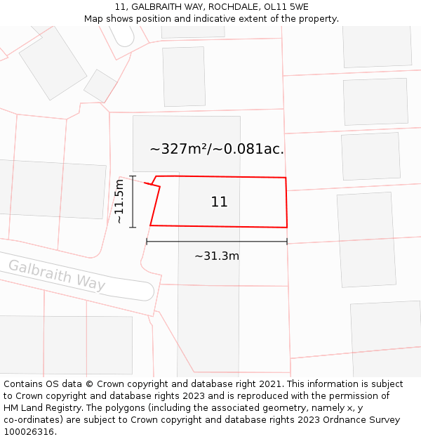 11, GALBRAITH WAY, ROCHDALE, OL11 5WE: Plot and title map